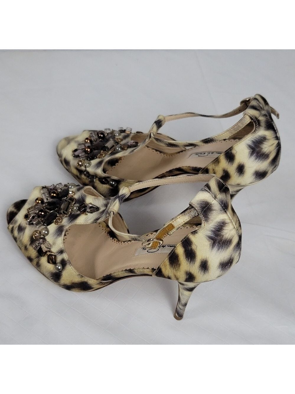 Oscar De La Renta Crystal Embellished Animal Print Platform Sandals 40 - Picture 9 of 14